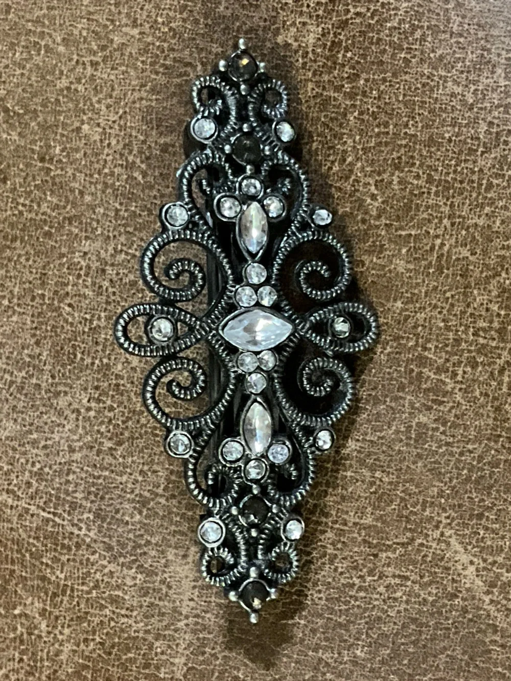 Goody Gothic Rhinestone Filigree Hair Barrette Gunmetal Victorian Style